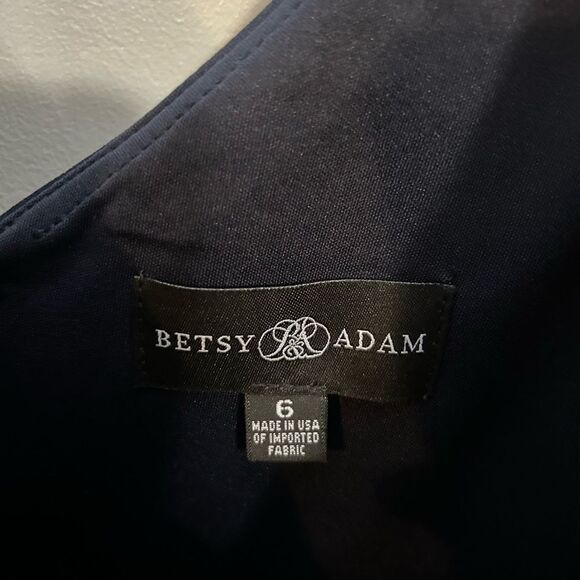 Betsy & Adam V Neck Cascade Ruffle High Low Gown - Picture 4 of 5